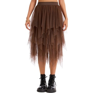 image:imageLovasy Women Irregular Layered Tulle Fairy Skirt S3XLDark Brown
